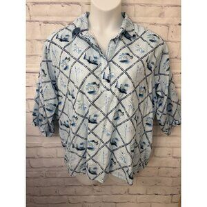 Holly Shae Design One Size Blue Tunic Top Bamboo Bird Beach Coastal‎ Nautical